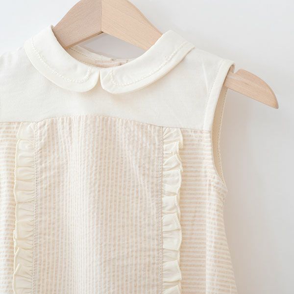 オーガニックコットン ベビーシアサッカーフリルロンパース