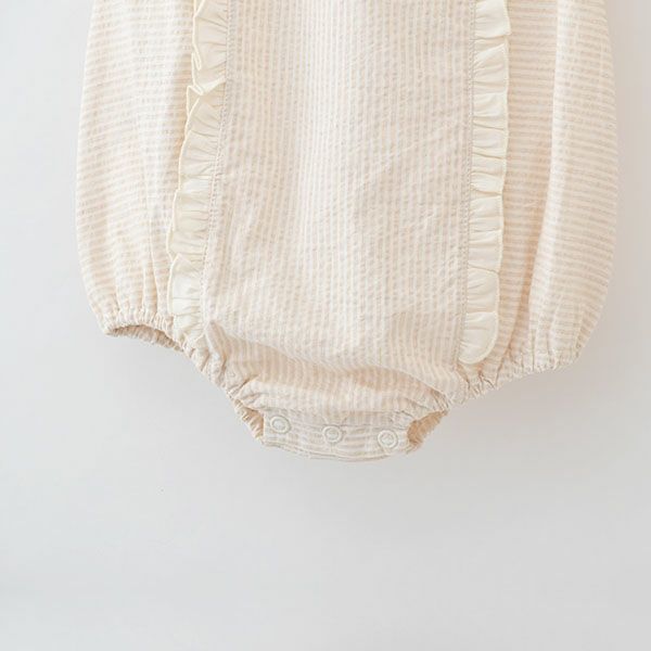 オーガニックコットン ベビーシアサッカーフリルロンパース