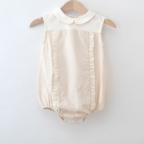 オーガニックコットン ベビーシアサッカーフリルロンパース