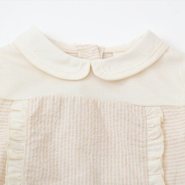 オーガニックコットン ベビーシアサッカーフリルロンパース