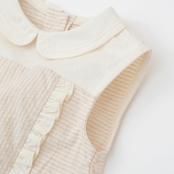 オーガニックコットン ベビーシアサッカーフリルロンパース