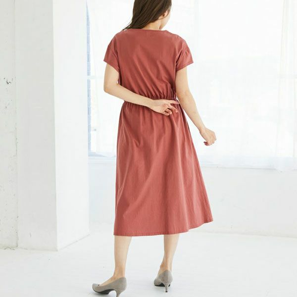 オーガニックコットン ウエストギャザーワンピース