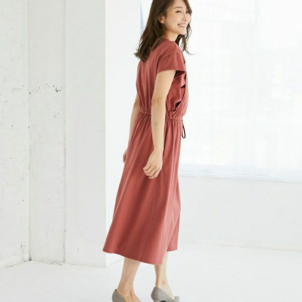 オーガニックコットン ウエストギャザーワンピース