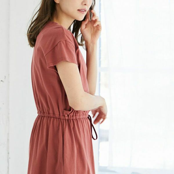 オーガニックコットン ウエストギャザーワンピース
