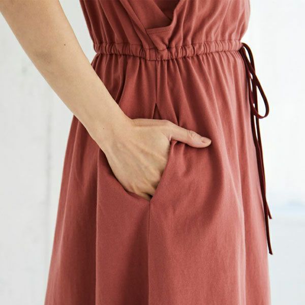 オーガニックコットン ウエストギャザーワンピース