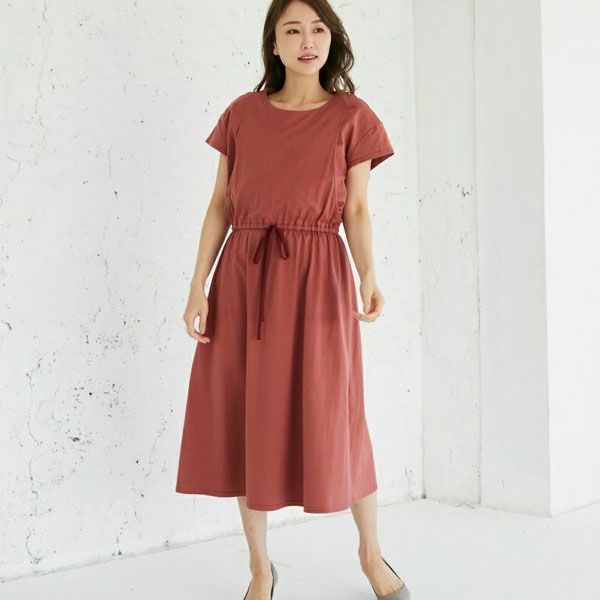 オーガニックコットン ウエストギャザーワンピース