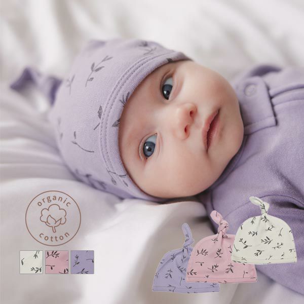 オーガニックコットン ベビー結び帽 Flower