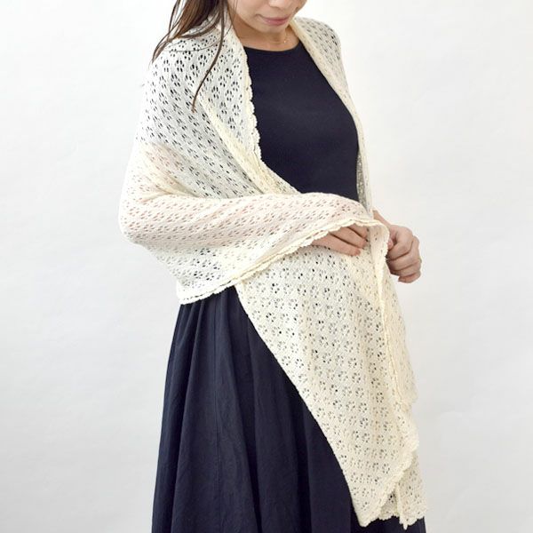 オーガニックコットン 透かし編みストール