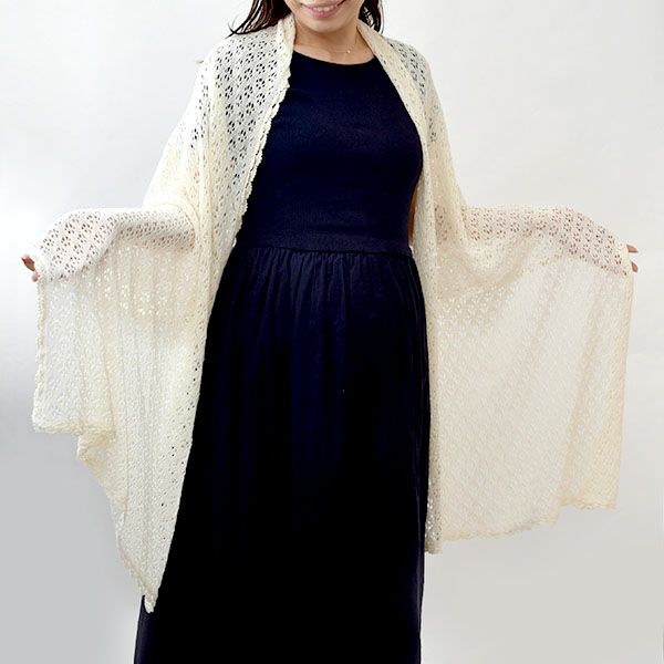 オーガニックコットン 透かし編みストール