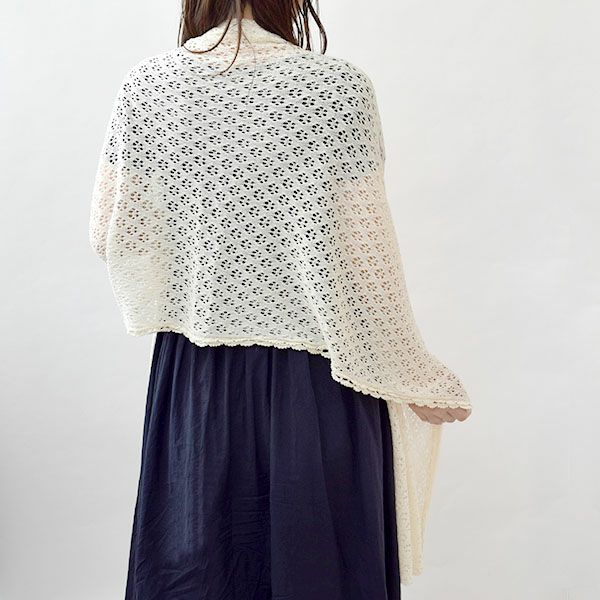 オーガニックコットン 透かし編みストール