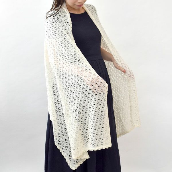オーガニックコットン 透かし編みストール