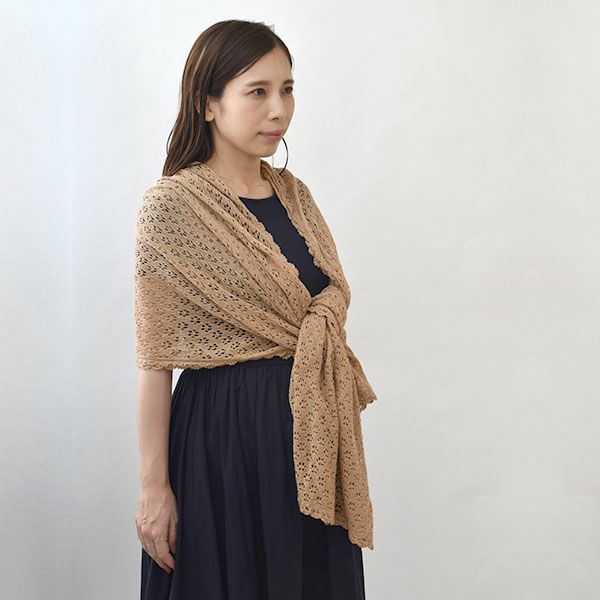 オーガニックコットン 透かし編みストール