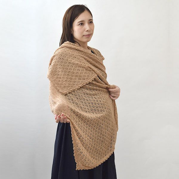 オーガニックコットン 透かし編みストール