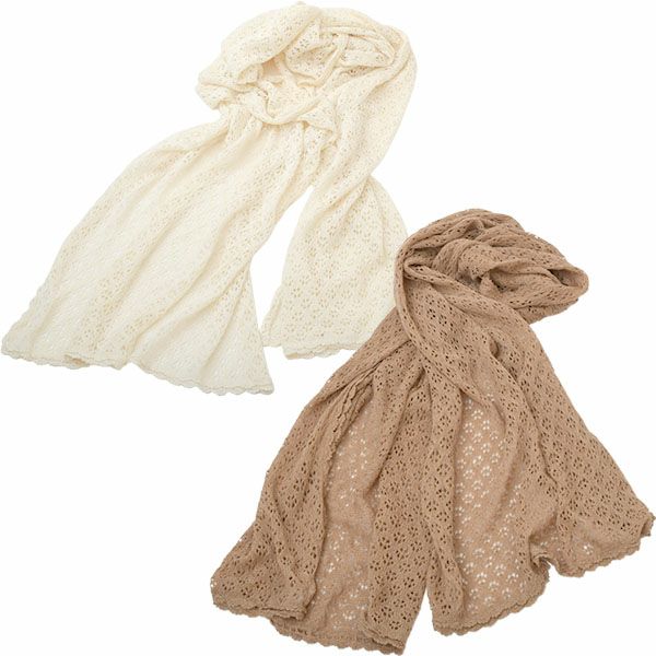 オーガニックコットン 透かし編みストール