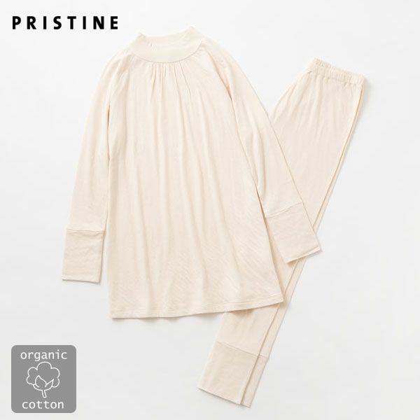オーガニックコットン ガーゼエアニットハイネックパジャマ ナチュラル M