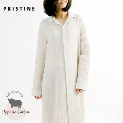 オーガニックコットン＆ヤク 綾ダブルガーゼ前開きワンピース ナチュラルグレー M