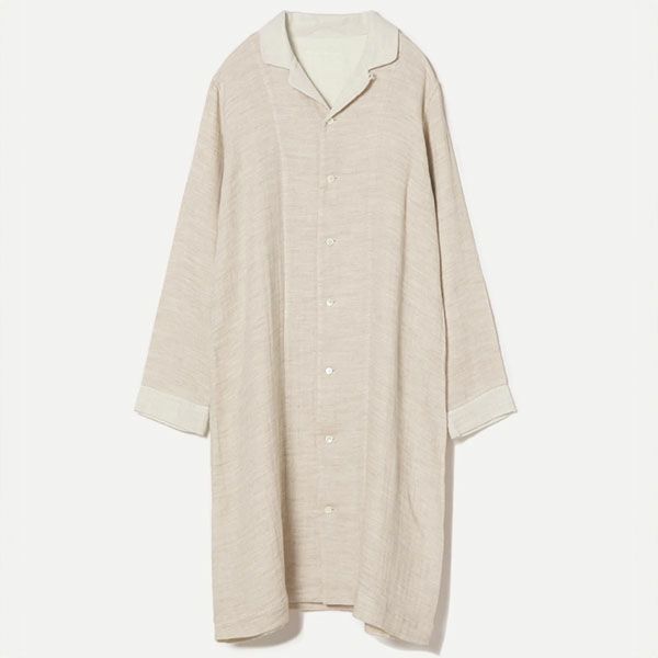 オーガニックコットン＆ヤク 綾ダブルガーゼ前開きワンピース ナチュラルグレー M