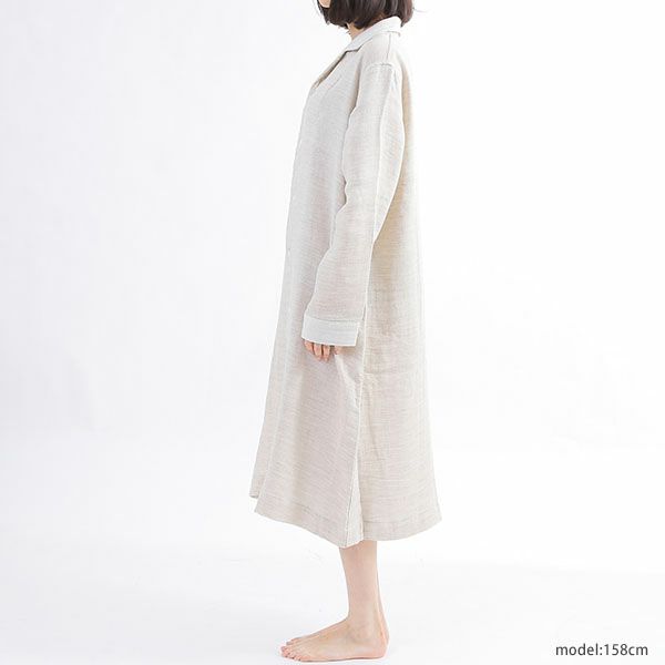 オーガニックコットン＆ヤク 綾ダブルガーゼ前開きワンピース ナチュラルグレー M