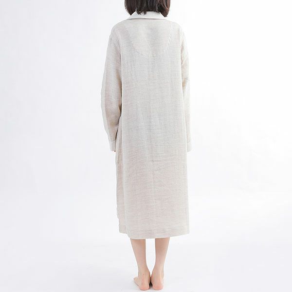 オーガニックコットン＆ヤク 綾ダブルガーゼ前開きワンピース ナチュラルグレー M