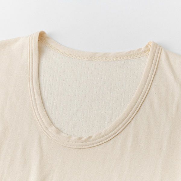 オーガニックコットン＆シルク リバーシブルメンズUネックシャツ(長袖)ナチュラル M