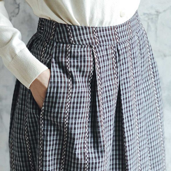 オーガニックコットン 手織りチェックサイドボタンスカート