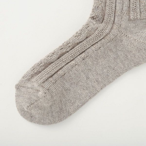オーガニックコットン&ヤク ケーブルソックス グレー 22-24