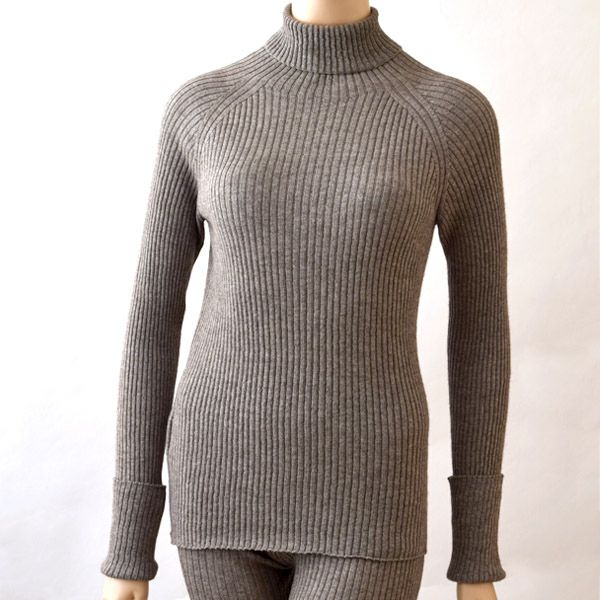 オーガニックコットン&ヤク リブタートル グレー M