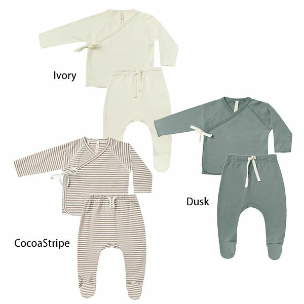 オーガニックコットン ベビー長袖あわせトップス＆足つきパンツ