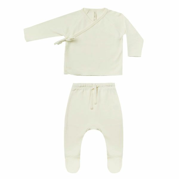 オーガニックコットン ベビー長袖あわせトップス＆足つきパンツ