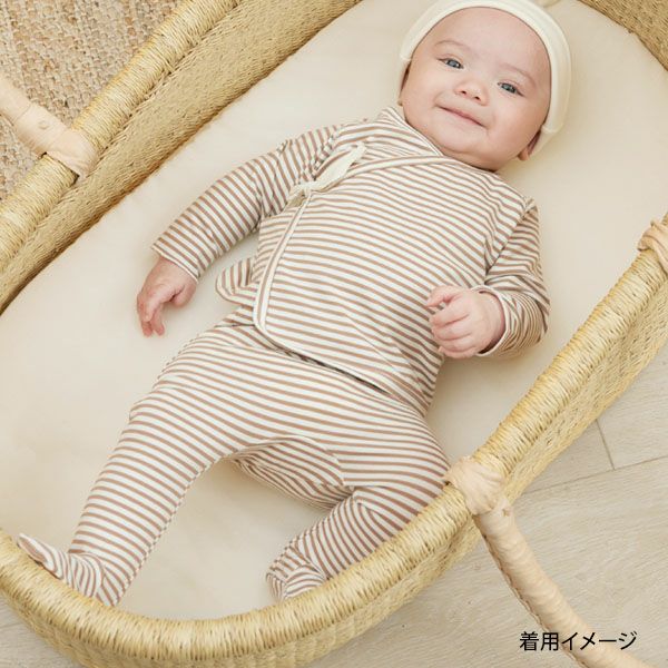 オーガニックコットン ベビー長袖あわせトップス＆足つきパンツ