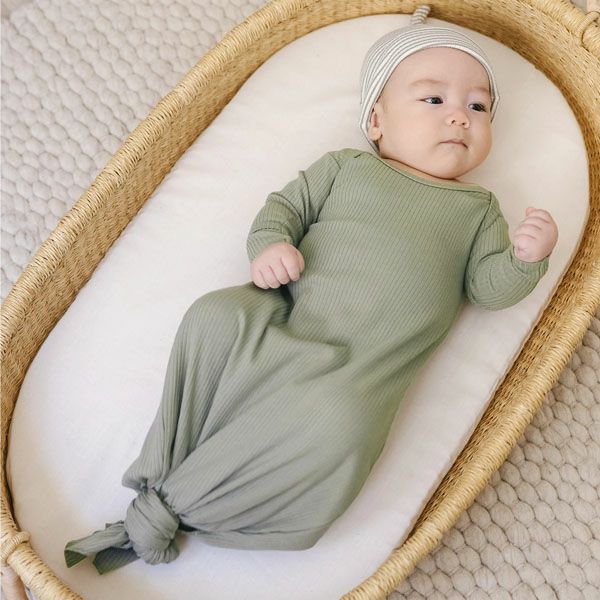 オーガニックコットン ベビーリブ結びガウン(長袖)