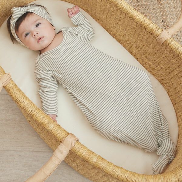 オーガニックコットン ベビーリブ結びガウン(長袖)