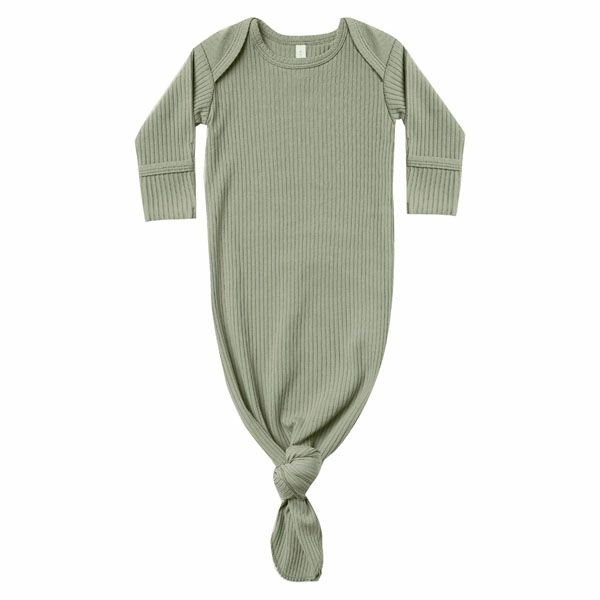 オーガニックコットン ベビーリブ結びガウン(長袖)
