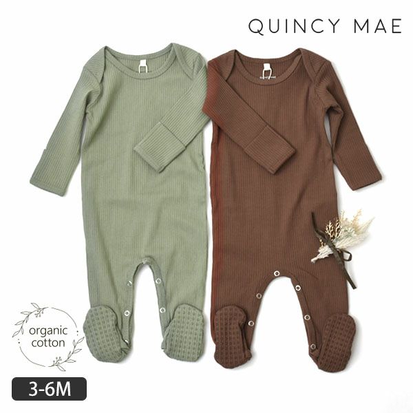 オーガニックコットン ベビーリブ足つきカバーオール(長袖)