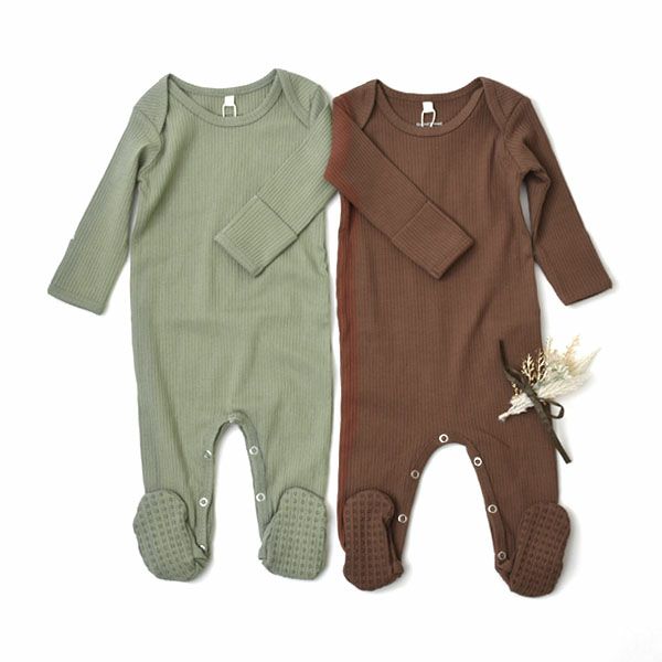 オーガニックコットン ベビーリブ足つきカバーオール(長袖)