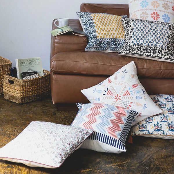 オーガニックコットン ツイル手刺繍クッションカバー