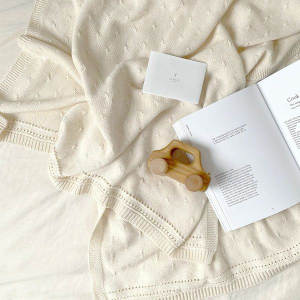 オーガニックコットン タック柄編みニットブランケット