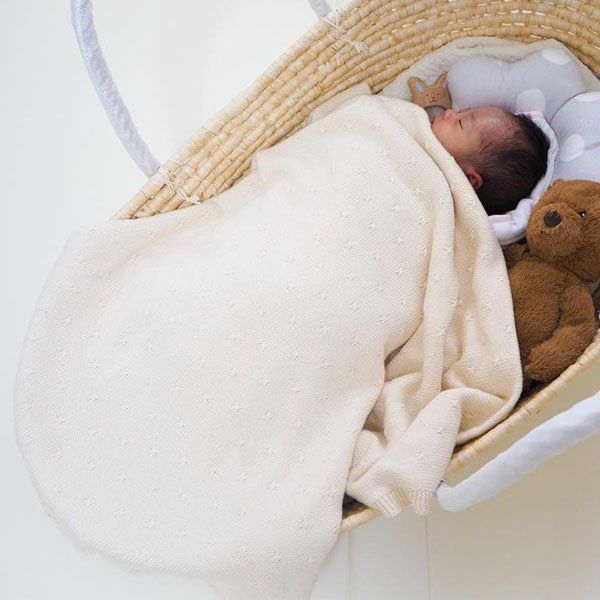 オーガニックコットン タック柄編みニットブランケット