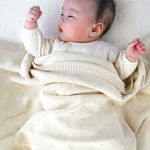 オーガニックコットン タック柄編みニットブランケット