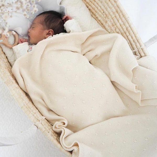 オーガニックコットン タック柄編みニットブランケット