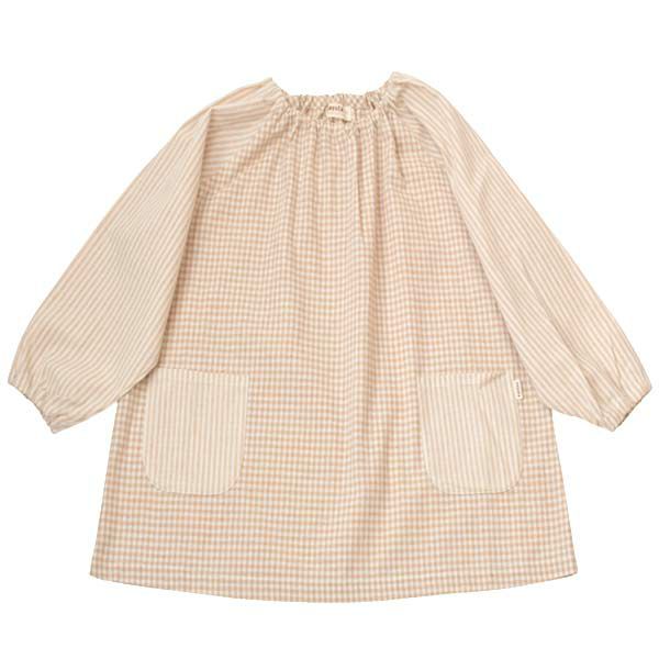 オーガニックコットン キッズ長袖スモック ブラウン×ナチュラル