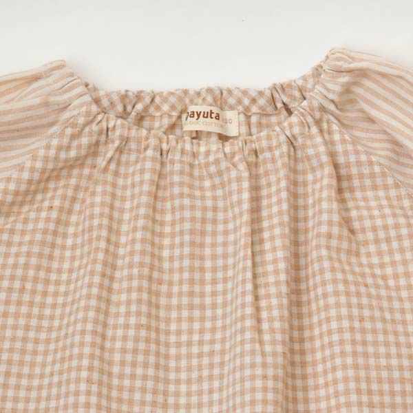 オーガニックコットン キッズ長袖スモック ブラウン×ナチュラル