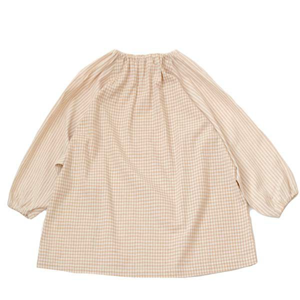 オーガニックコットン キッズ長袖スモック ブラウン×ナチュラル