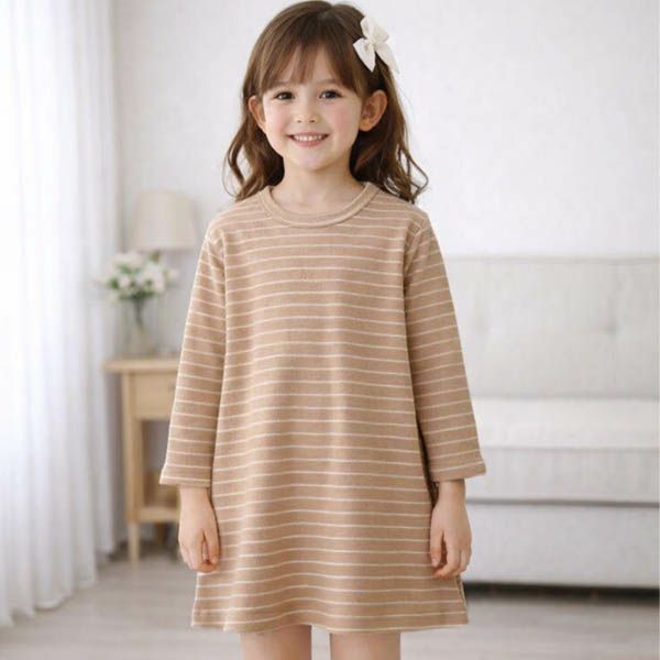オーガニックコットン キッズ長袖ワンピース