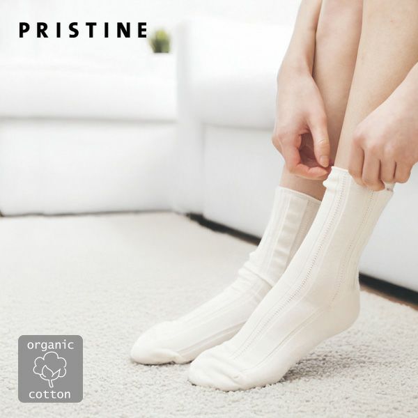 オーガニックコットン タックリブソックス ホワイト 22-24