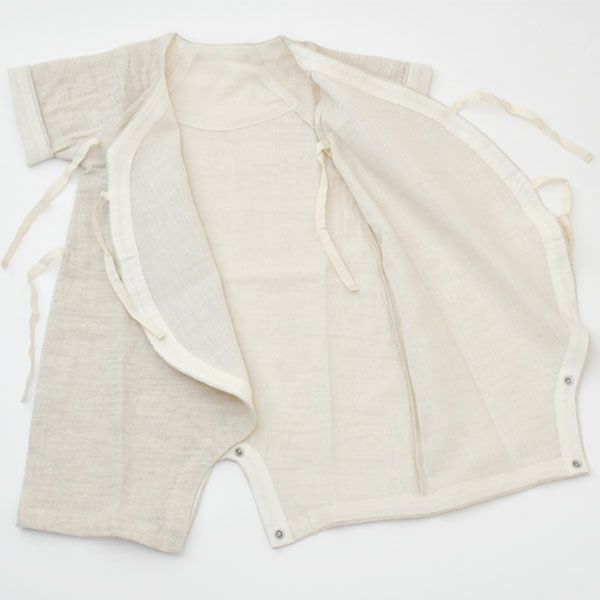 オーガニックコットン&リネン ベビーダブルガーゼコンビ肌着 グレー 70-80