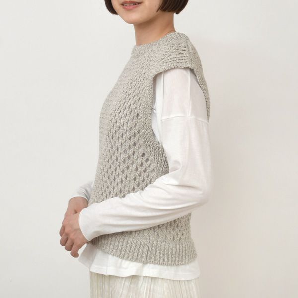 オーガニックコットン＆ヤクリネン メッシュ編みベスト