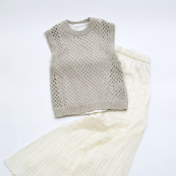 オーガニックコットン＆ヤクリネン メッシュ編みベスト