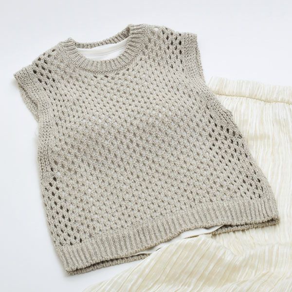 オーガニックコットン＆ヤクリネン メッシュ編みベスト