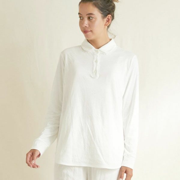 オーガニックコットン リラックスコットンレース襟トップス